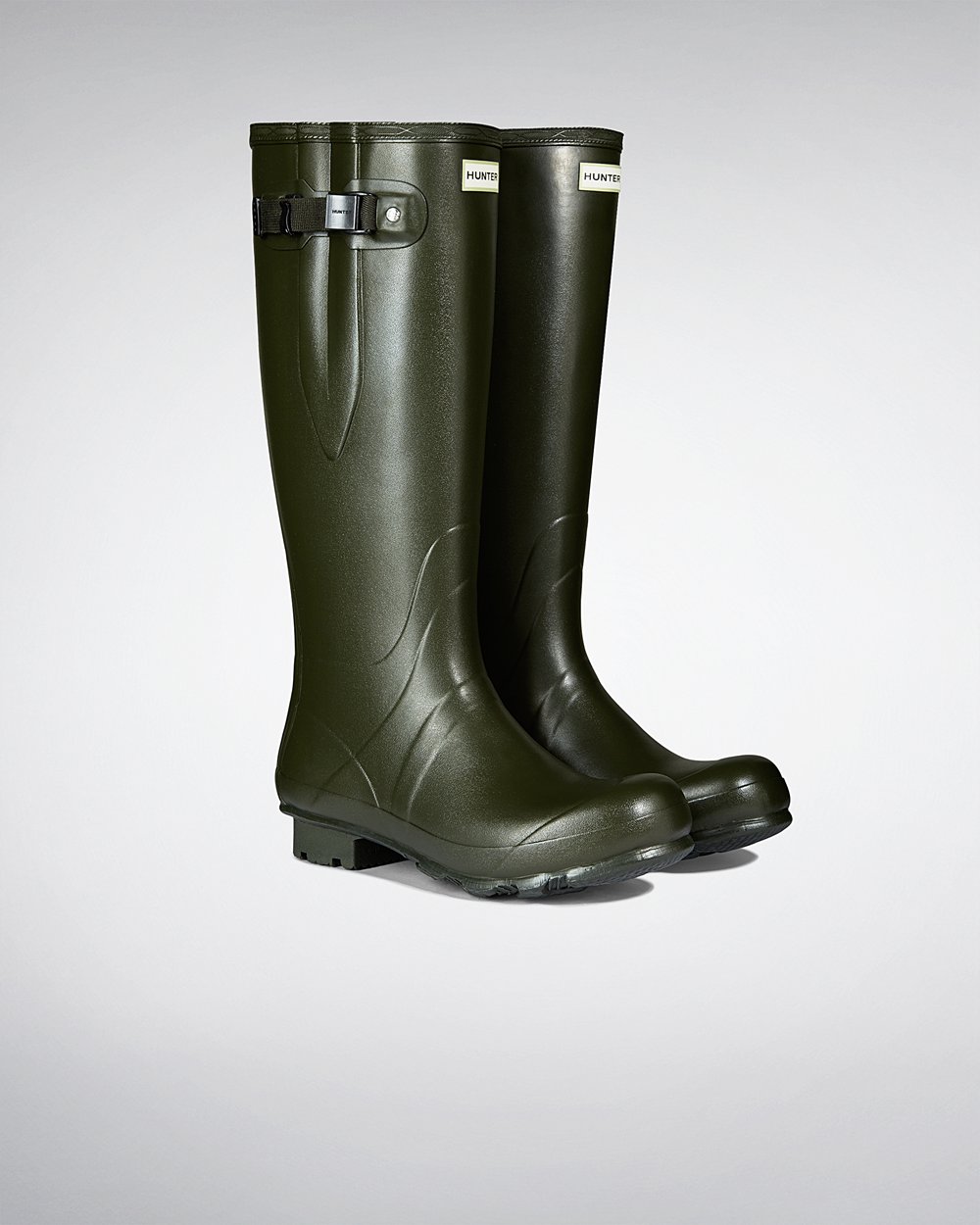 Hunter Norris Field Side Adjustable Neoprene Lined Tall Rain Boots - Clearance Sale Mens Dark Olive